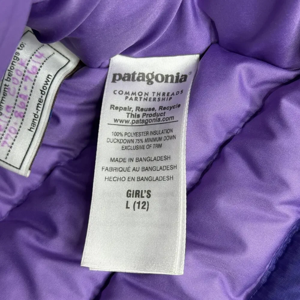 Patagonia Jacket Girls Large 12 Purple Down Sweater Puffer Lightweight